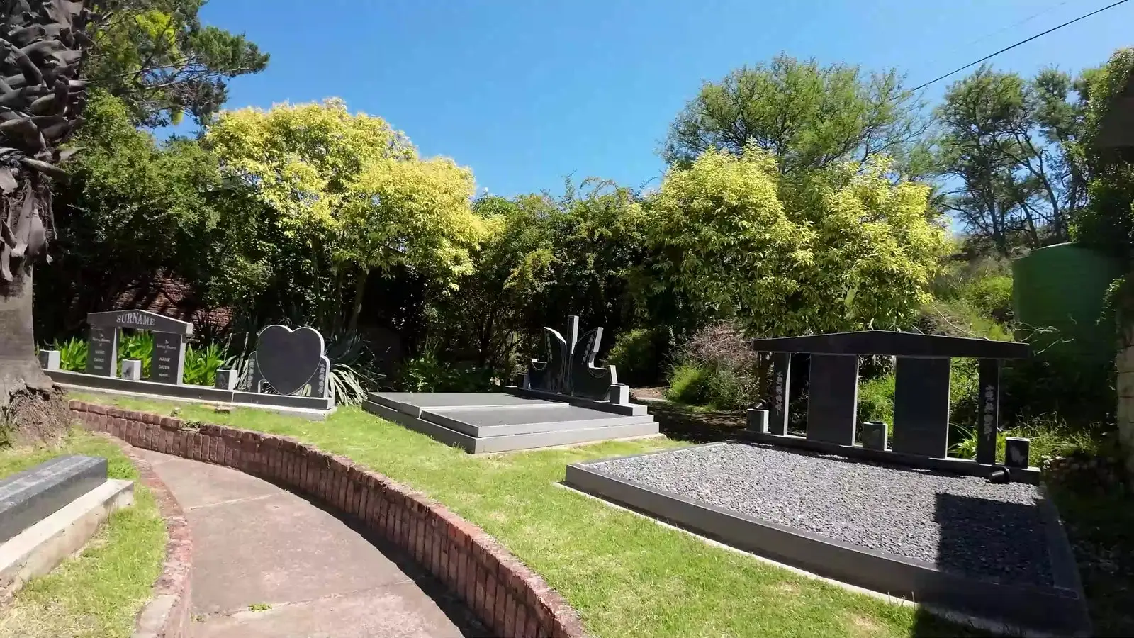 A closer view of finished granite memorials at Crankshaw